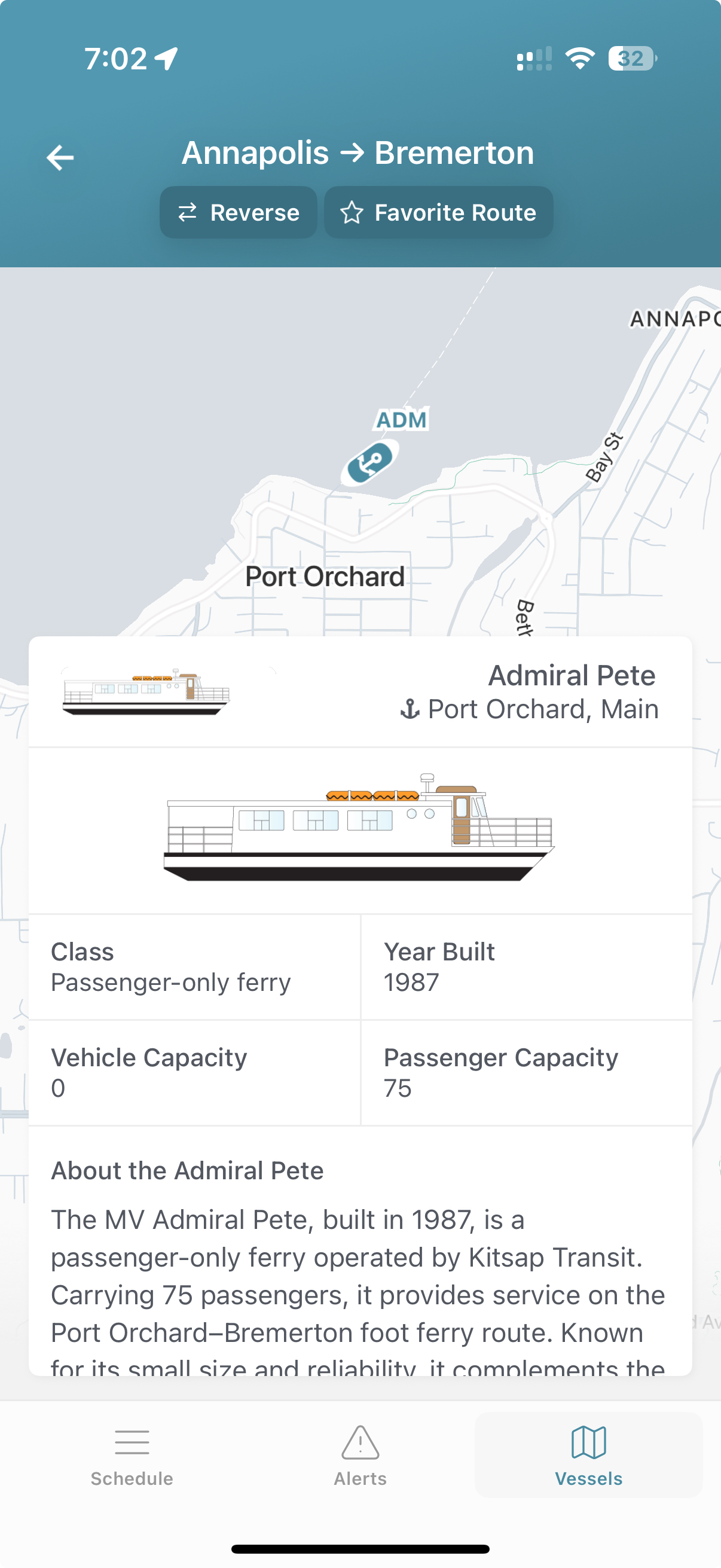 Vessel map showing detailed vessel information and event history